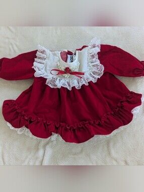 Vintage Jolene Lace and Velvet Red Baby Dress Size 12 Months